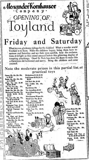 Wisconsin State Journal toy ads: 1920s